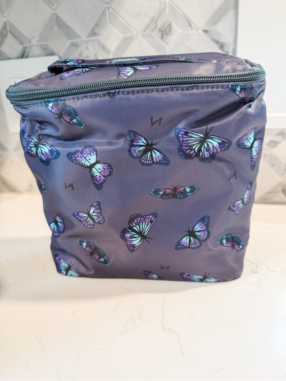 NWOT lug Dolly Butterfly Print Purple Cosmetic Bag